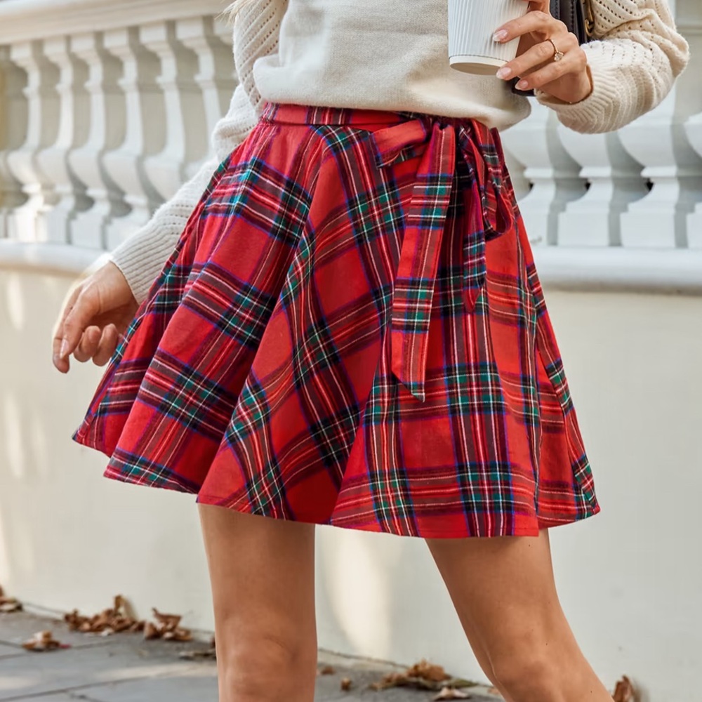 Red Plaid A-line Mini Skirt